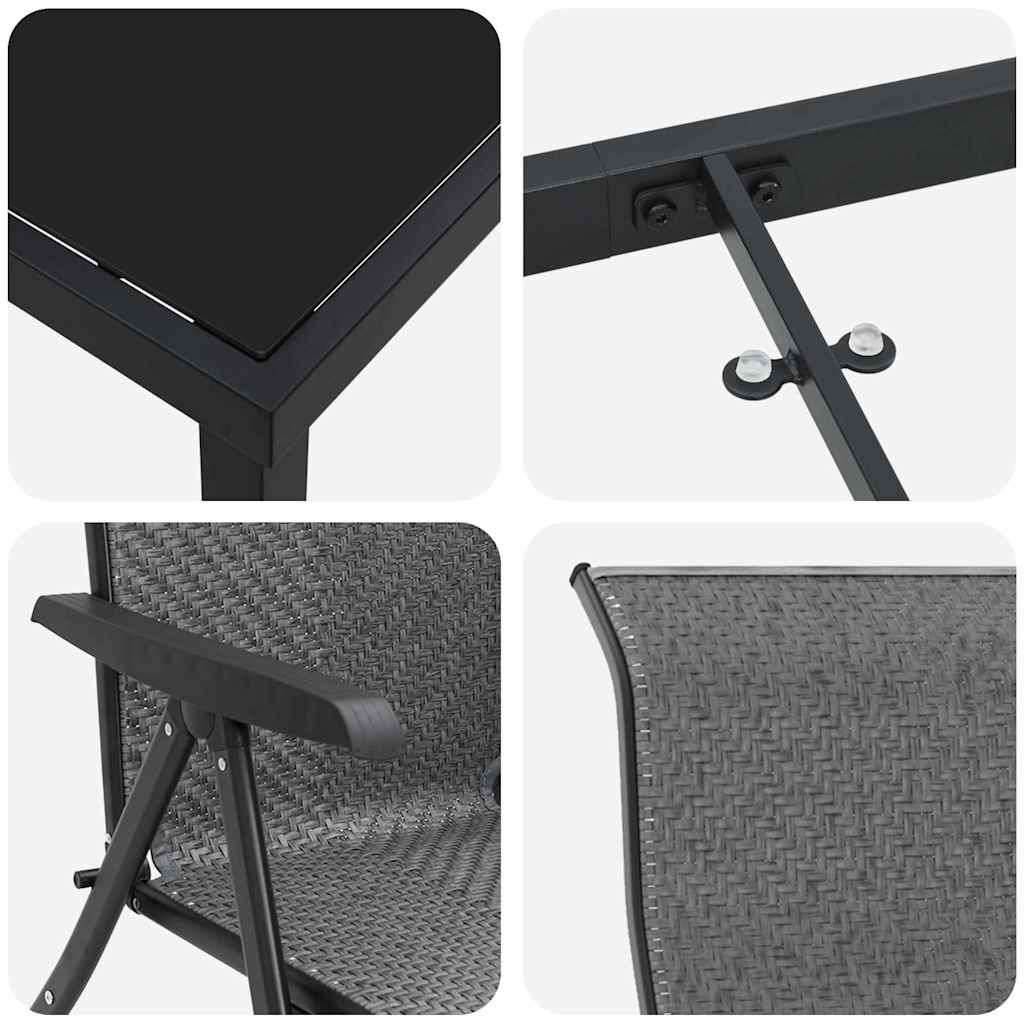 vidaXL Σέτ φαγητού για κήπο 7 pcs Γκρι Χάλυβας με επίστρωση πούδρας