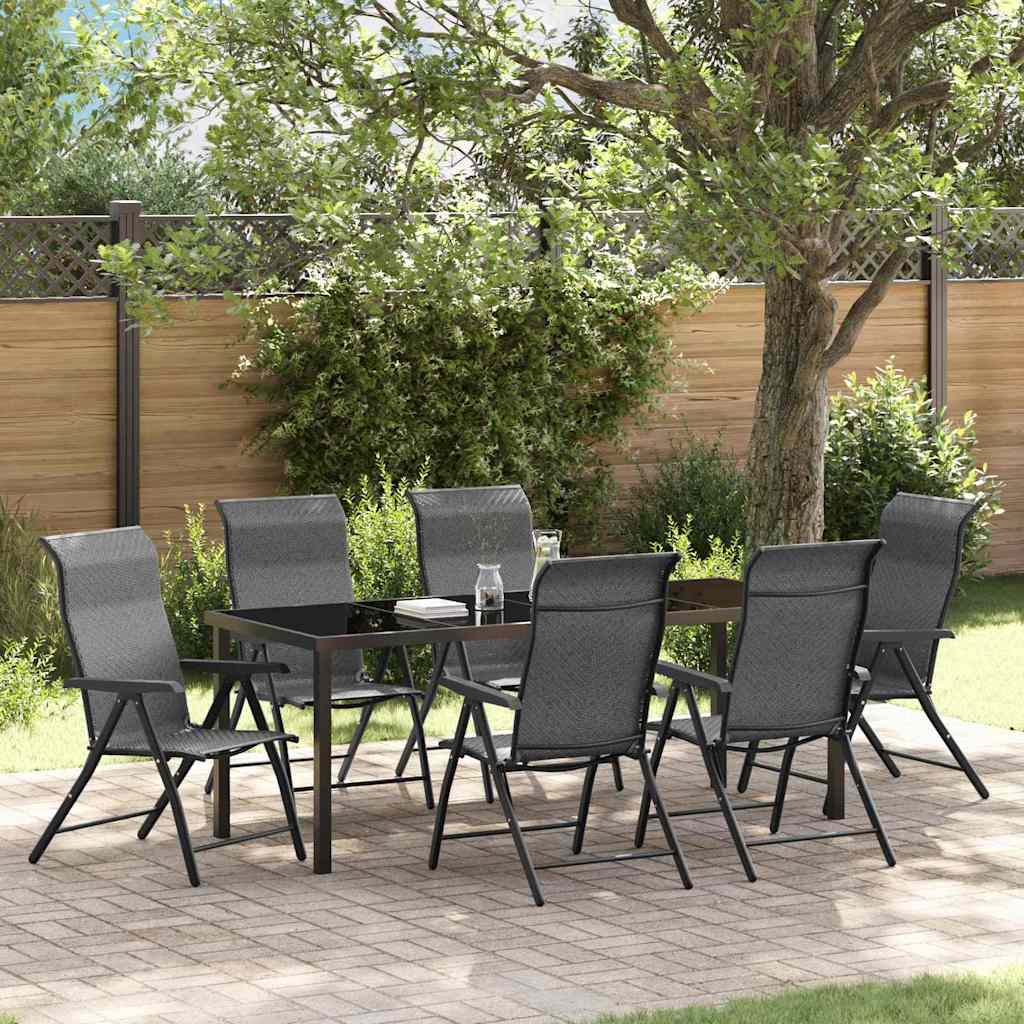 vidaXL Σέτ φαγητού για κήπο 7 pcs Γκρι Χάλυβας με επίστρωση πούδρας