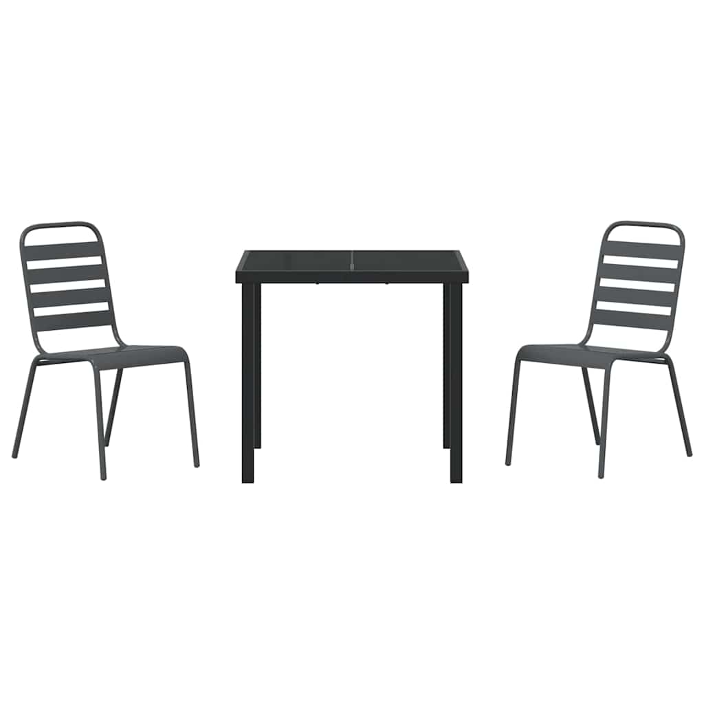 vidaXL Σετ 3 Τεμαχίων Καθημερινών Επίπλων Κήπου Σκούρο Γκρι Ατσάλι