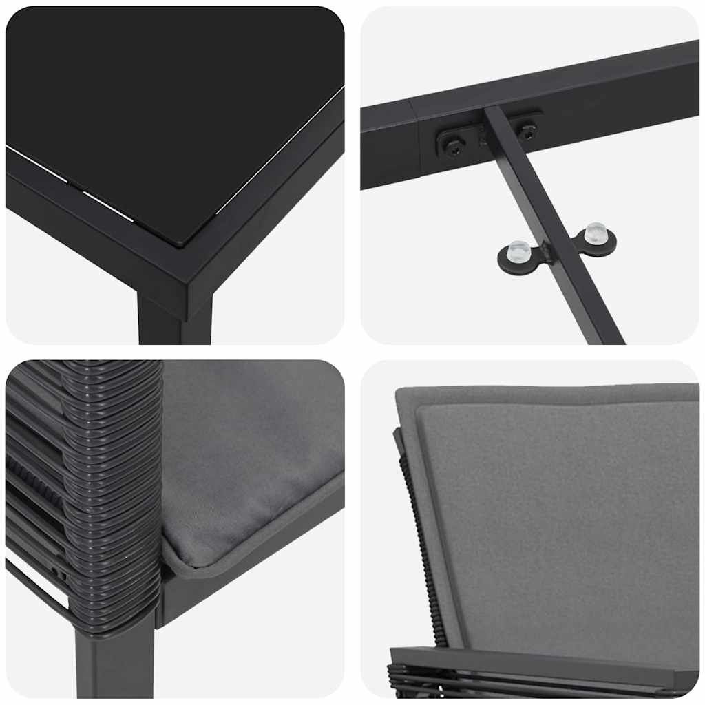 vidaXL Σετ Τραπεζαρίας Κήπου 5 Τεμαχίων με Μαξιλάρια Μαύρο Συνθετικό Ρατάν