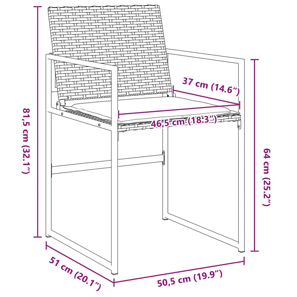 vidaXL Σετ 5 κομματιών για δείπνο Κήπου με Μαξιλάρια Μαύρο Πολυ Ρατάν