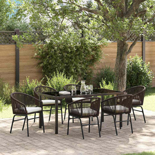 vidaXL Σέτ φαγητού για κήπο 7 pcs Καφέ Πολυ ράταν