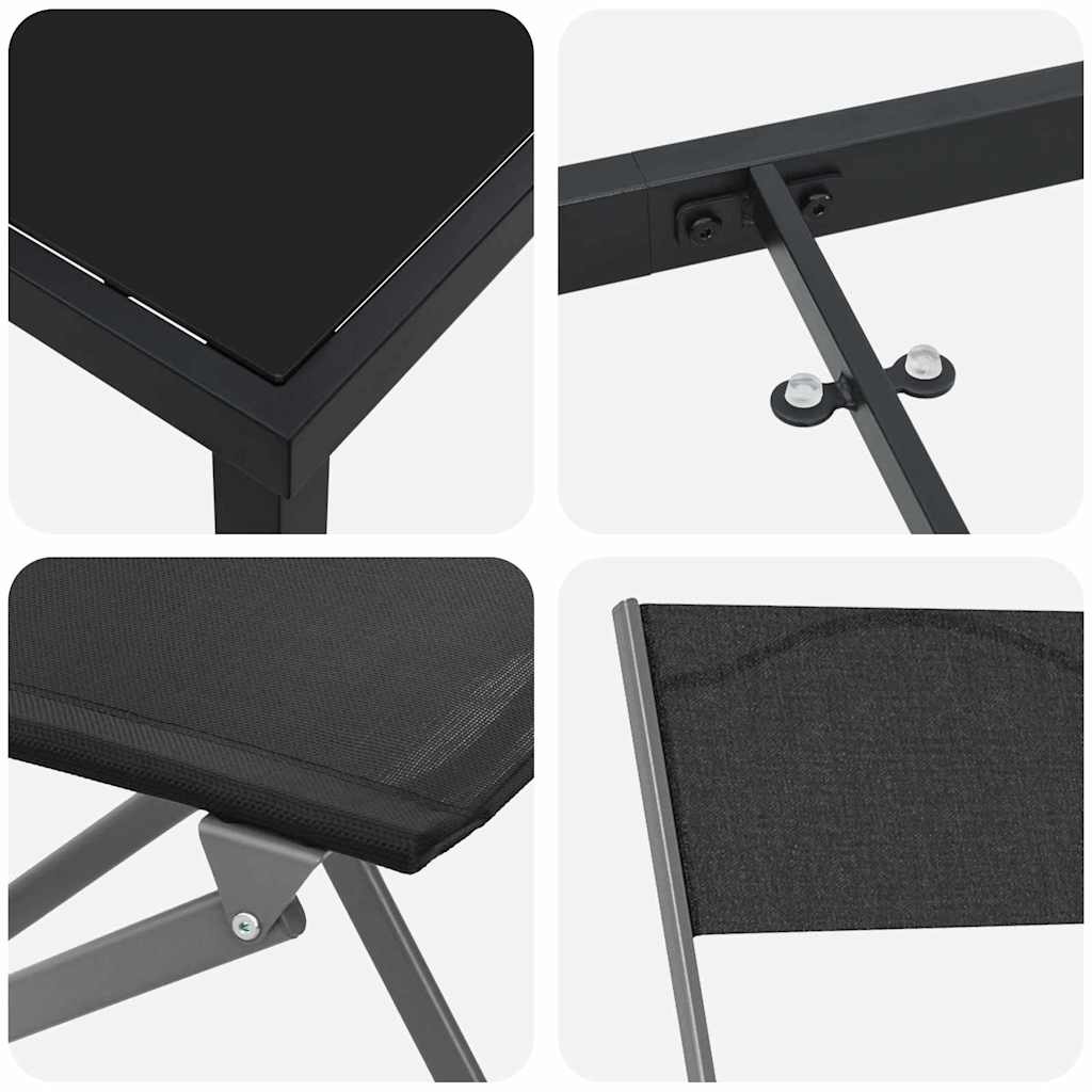 vidaXL Σετ Τραπεζαρίας 7 Τεμαχίων Μαύρο Textilene και Χάλυβα