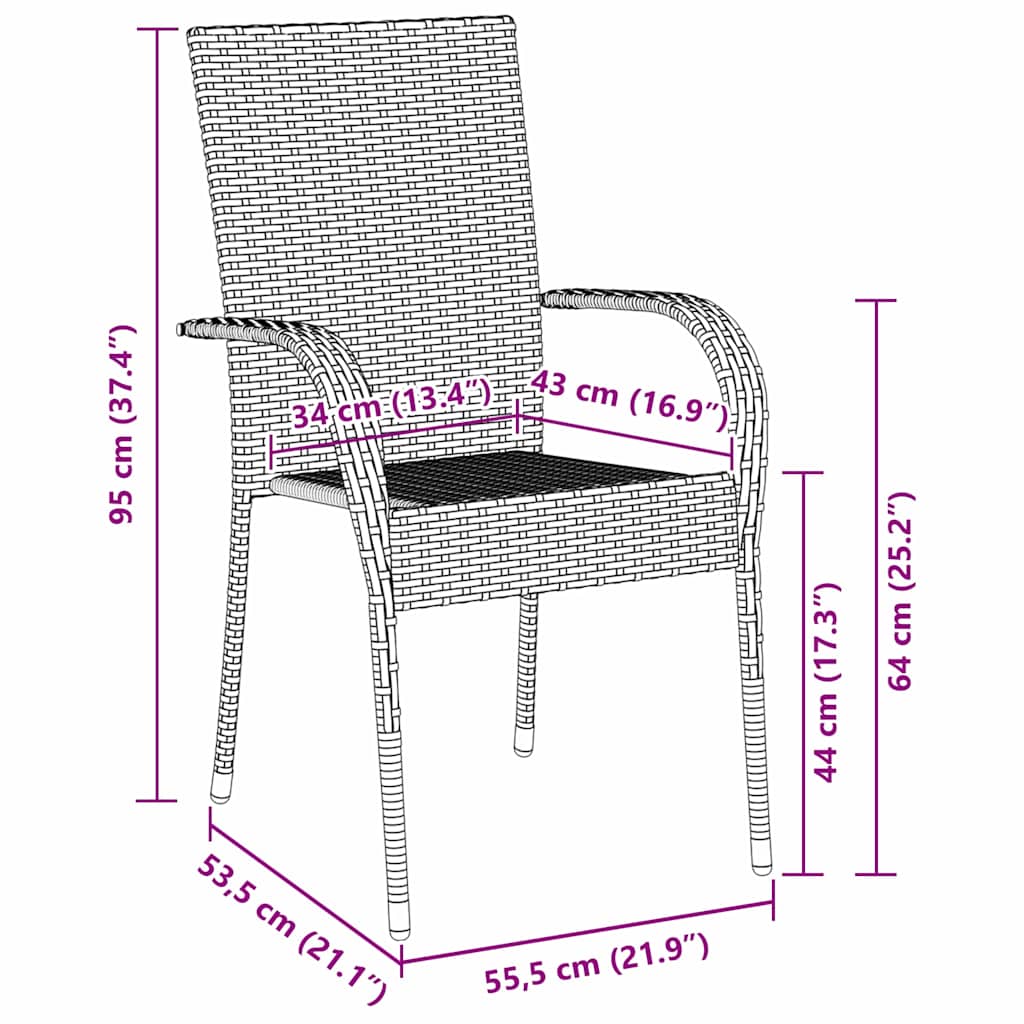 vidaXL 7 Τεμαχίων Σετ Γευμάτων Κήπου - Μαύρο Πολυεπίστρωση Ρατάν
