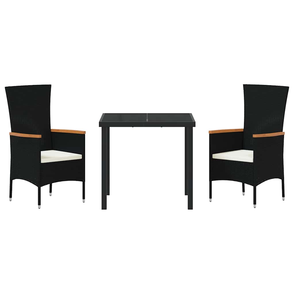 vidaXL 3 Τεμαχίων Σετ Τραπεζαρίας Κήπου με Μαξιλάρια Μαύρο Πολυ Ράταν