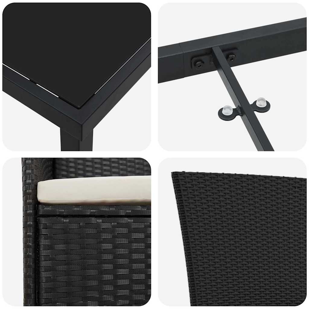 vidaXL 5 Τεμαχίων Σετ Φαγητού Κήπου Με Μαξιλάρια Μαύρη Πολυ Ρατάν