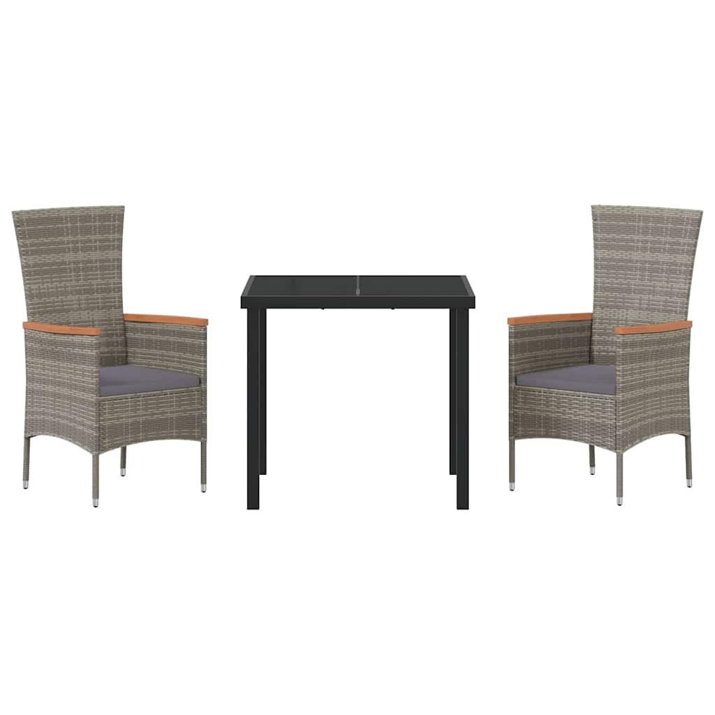 vidaXL Σέτ φαγητού για κήπο με μαξιλάρι 3 pcs Γκρι Πολυ ράταν