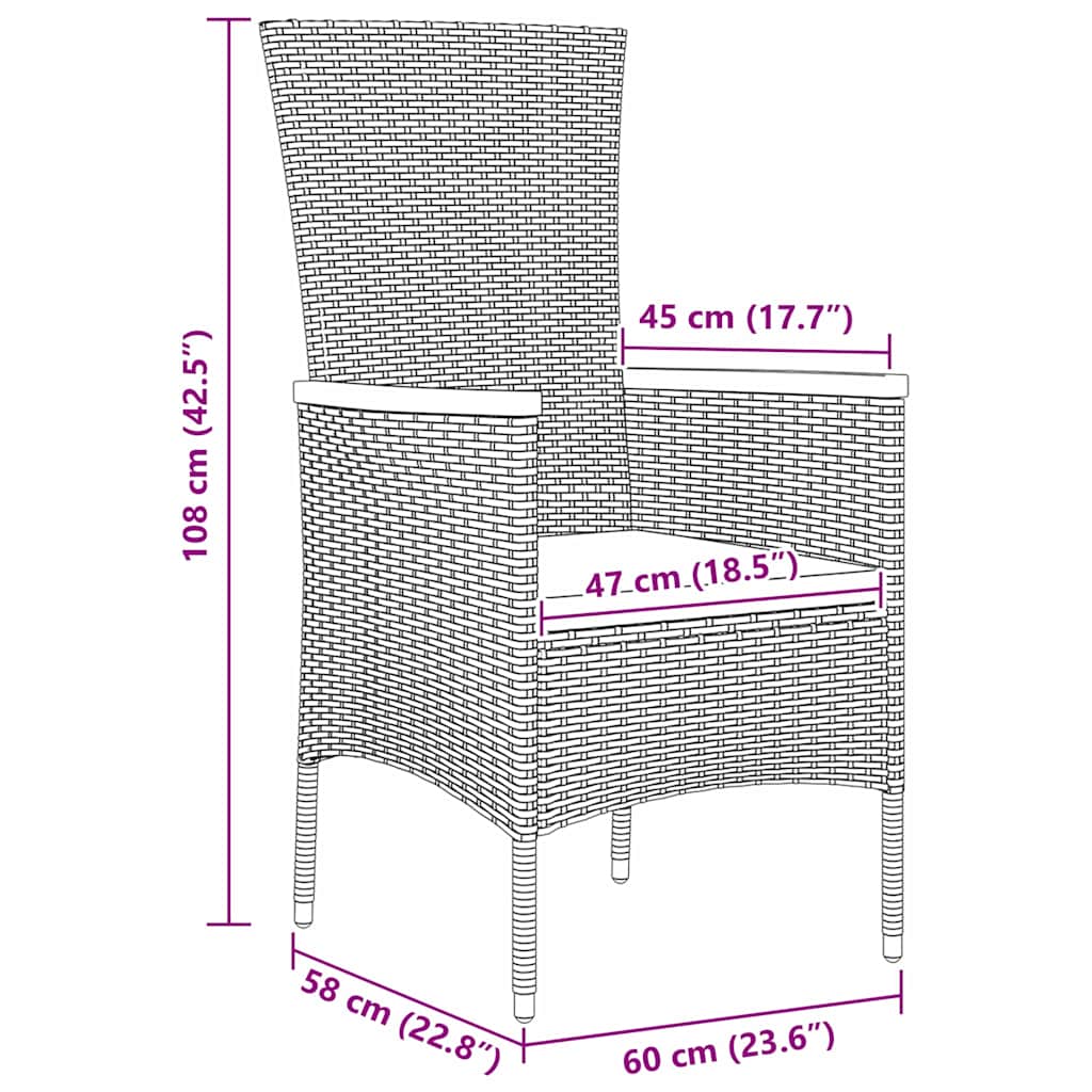 vidaXL Σέτ φαγητού για κήπο με μαξιλάρι 5 pcs Γκρι Πολυ ράταν