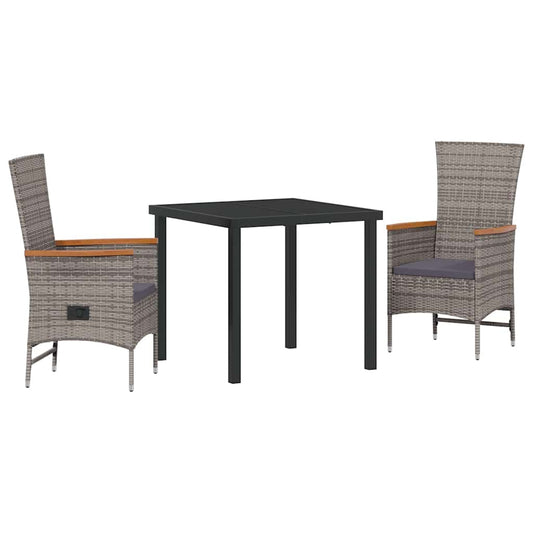 vidaXL Σέτ φαγητού για κήπο με μαξιλάρι 3 pcs Γκρι Πολυ ράταν