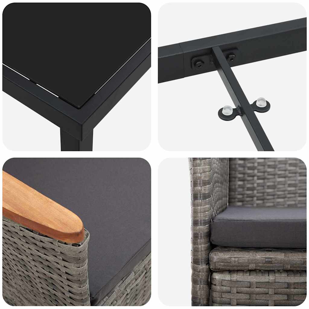 vidaXL Σετ Τραπεζαρίας 3 Τεμαχίων Κήπου με Μαξιλάρια Γκρι Πολυ Ρατάν