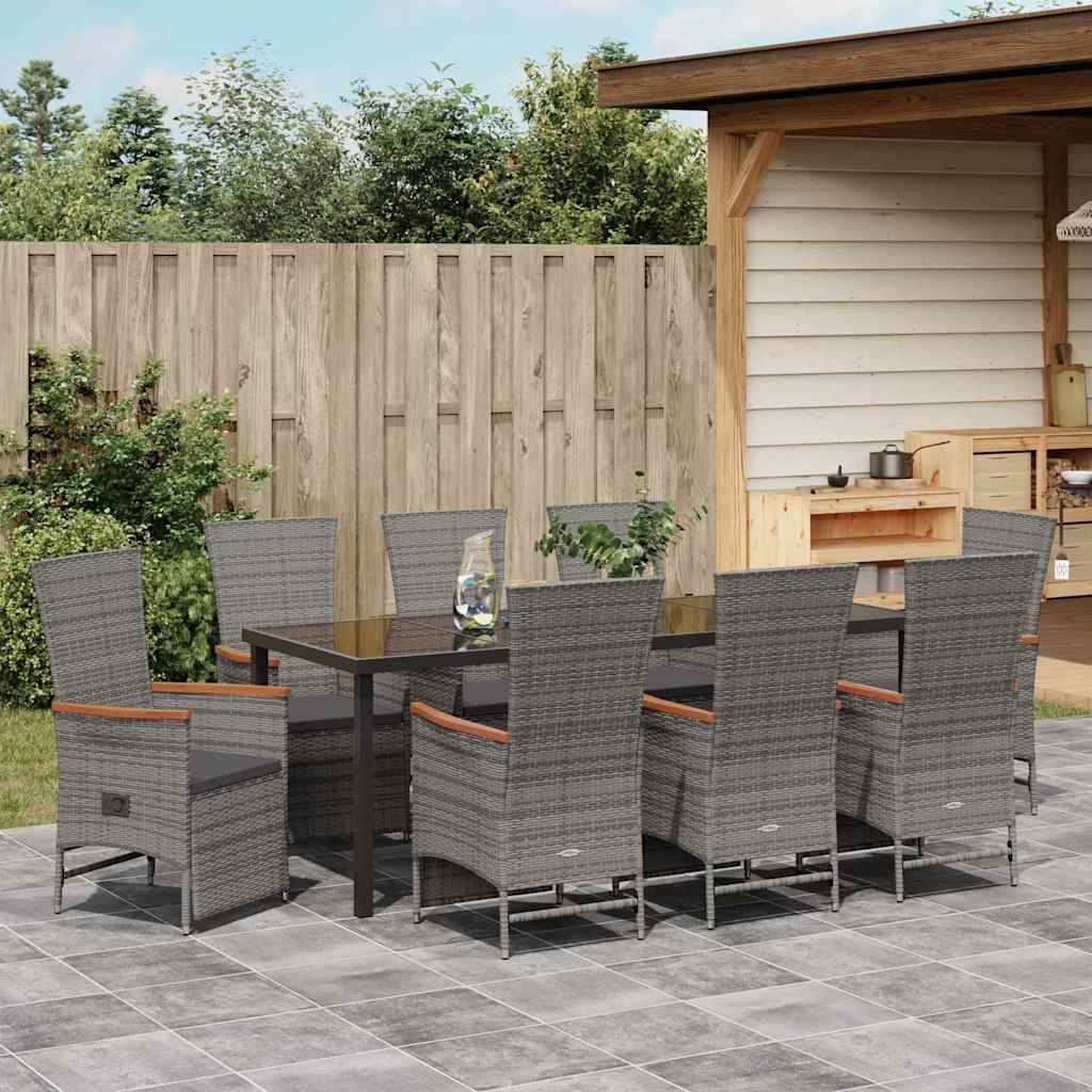 vidaXL Σέτ φαγητού για κήπο 9 τμχ. Γκρι συνθετικό ρατάν