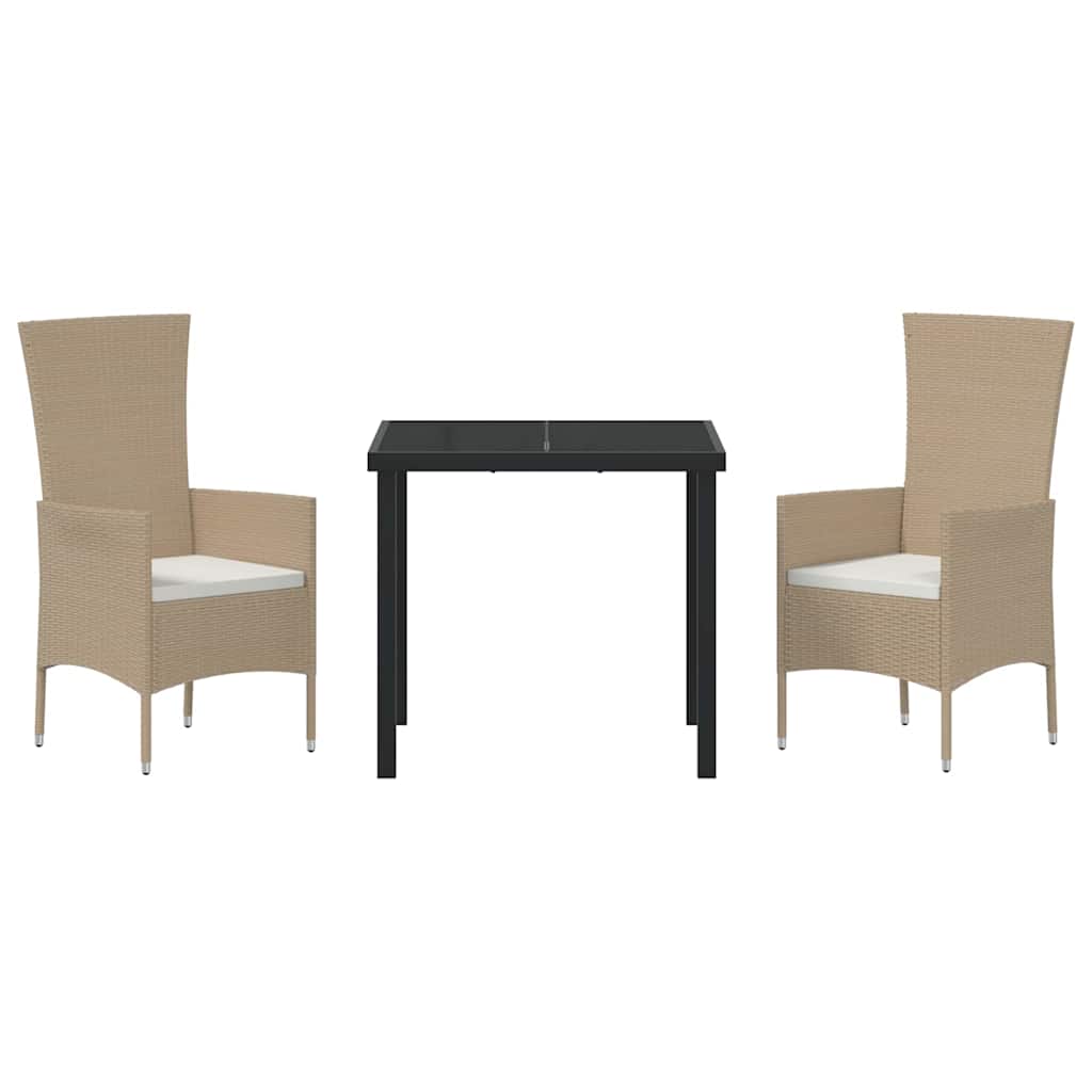 vidaXL Σέτ φαγητού για κήπο με μαξιλάρι 3 pcs Μπεζ συνθετικό ρατάν
