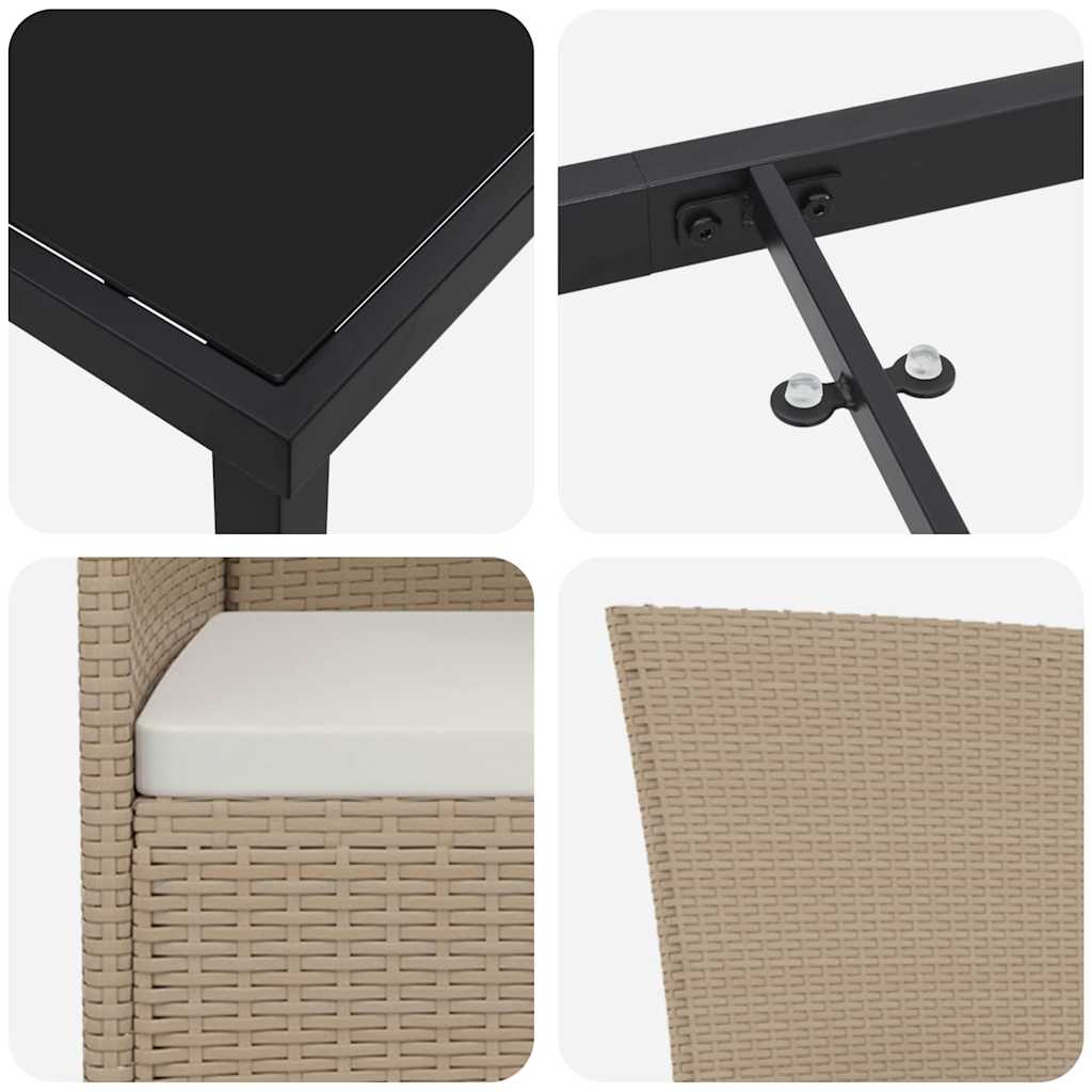 vidaXL Σέτ φαγητού για κήπο με μαξιλάρι 5 pcs Μπεζ συνθετικό ρατάν