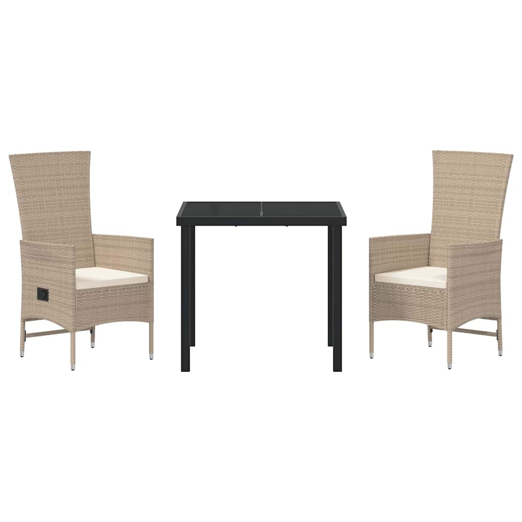 vidaXL Σετ 3 Τεμαχίων Τραπεζαρίας Κήπου με Μαξιλάρια Μπεζ Πολυ Ρατάν