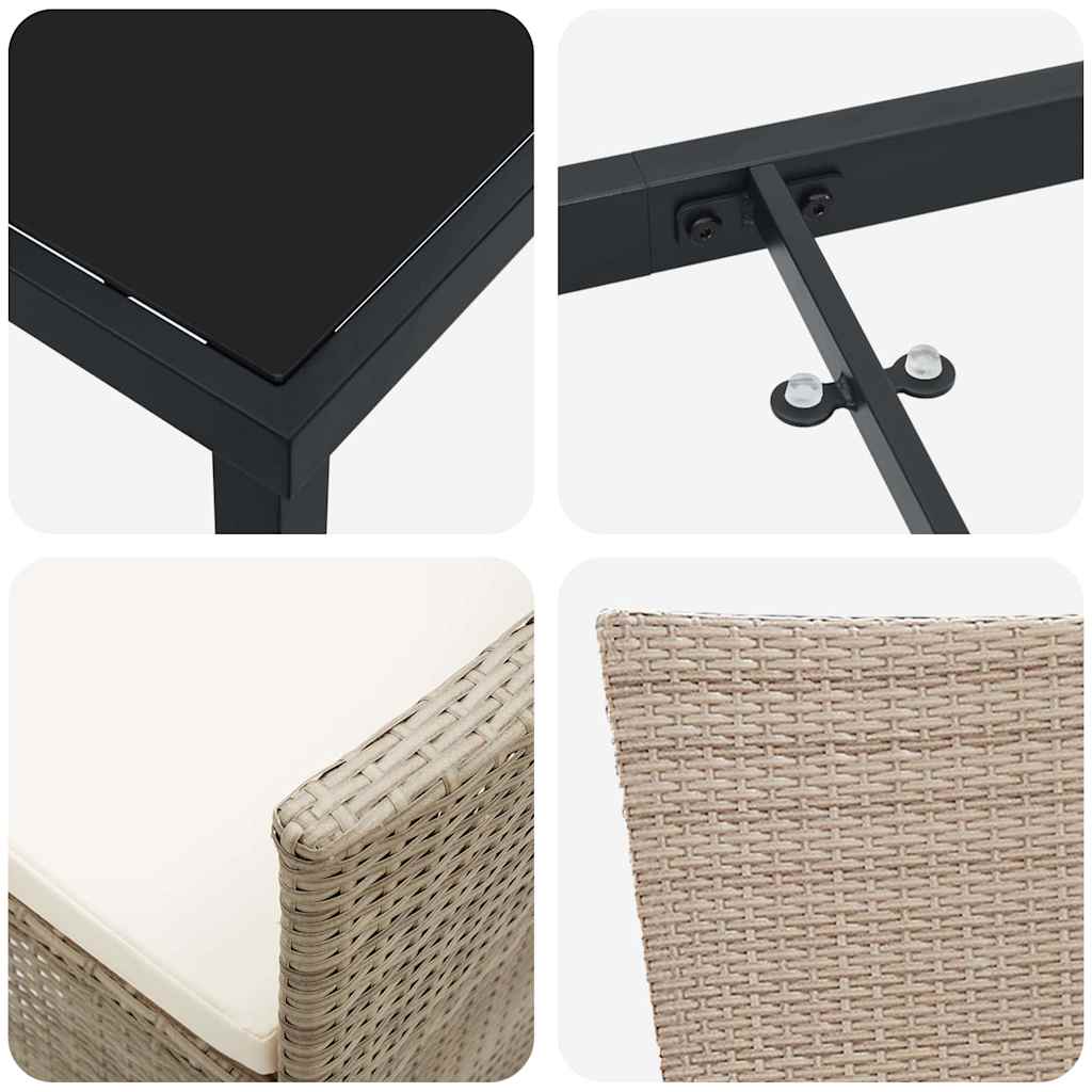 vidaXL Σέτ φαγητού για κήπο με μαξιλάρι 5 pcs Μπεζ συνθετικό ρατάν