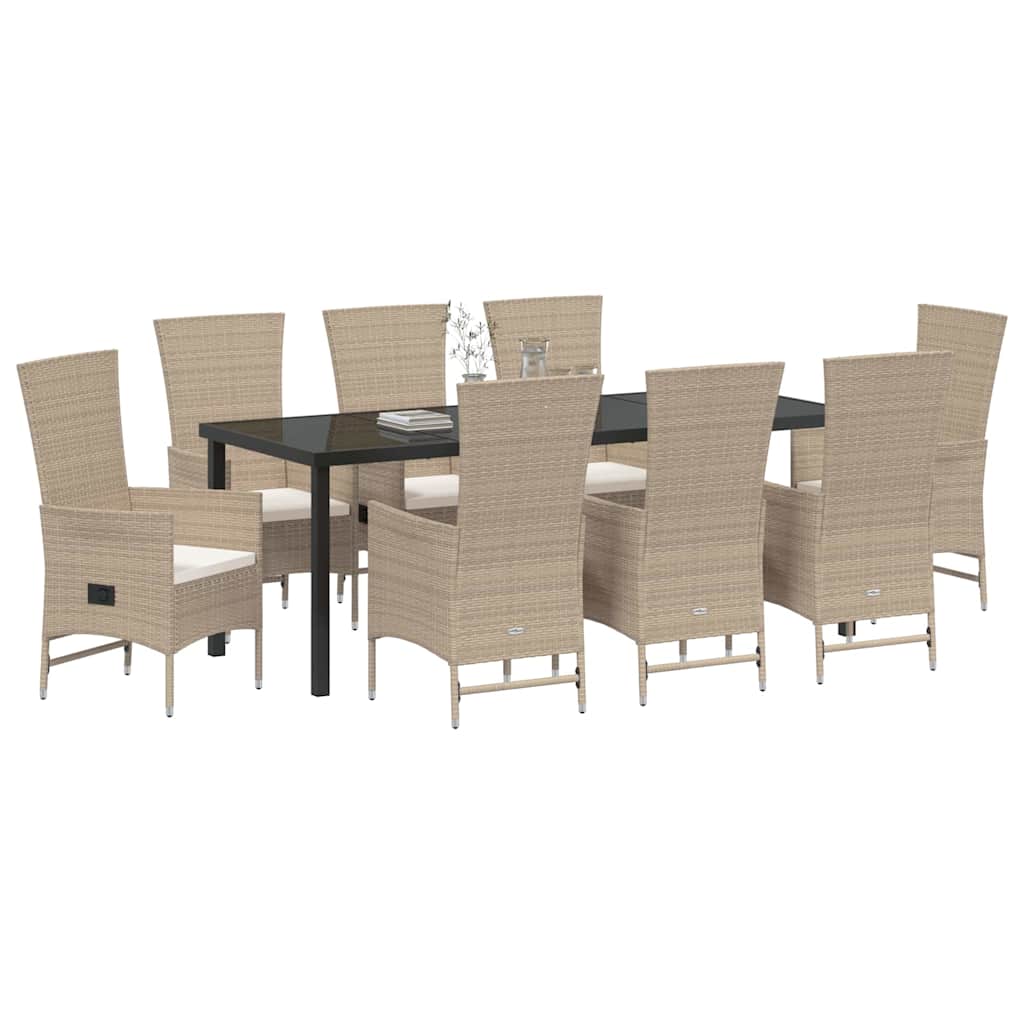 vidaXL Σέτ φαγητού για κήπο 9 τμχ. Μπεζ συνθετικό ρατάν