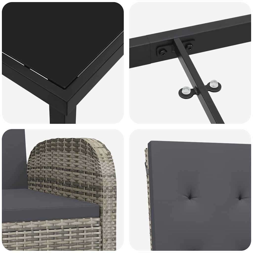 vidaXL Σέτ φαγητού για κήπο με μαξιλάρι 5 pcs Γκρι συνθετικό ρατάν