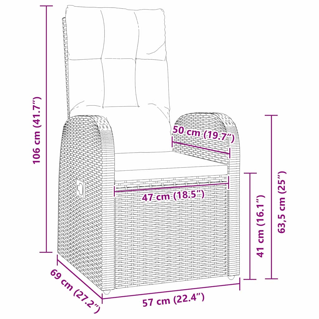 vidaXL Ανακλινόμενες Καρέκλες Κήπου 5 pcs Μαύρο 80 x 80 x 73 εκ