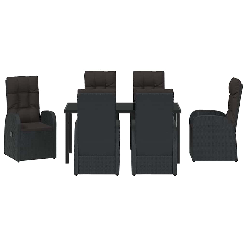 vidaXL Σέτ φαγητού για κήπο με μαξιλάρι 7 pcs Μαύρο συνθετικό ρατάν