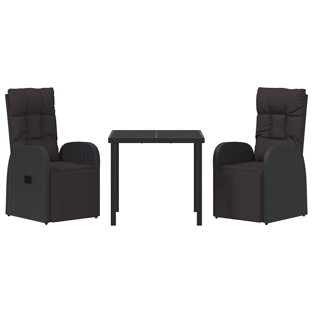 vidaXL Σέτ φαγητού για κήπο με μαξιλάρι 3 pcs Μαύρο συνθετικό ρατάν