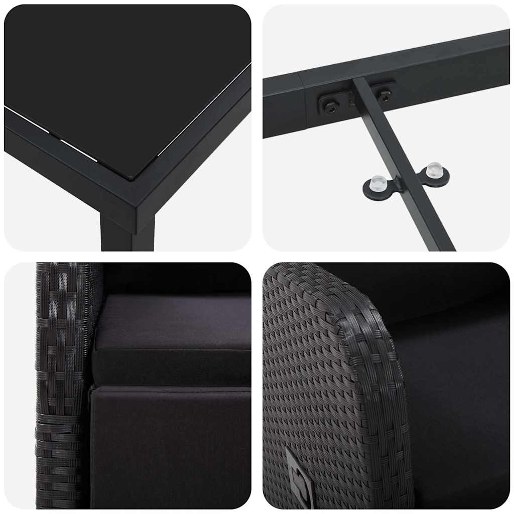 vidaXL Ανακλινόμενες Καρέκλες Κήπου 7 pcs Μαύρο 160 x 80 x 73 εκ