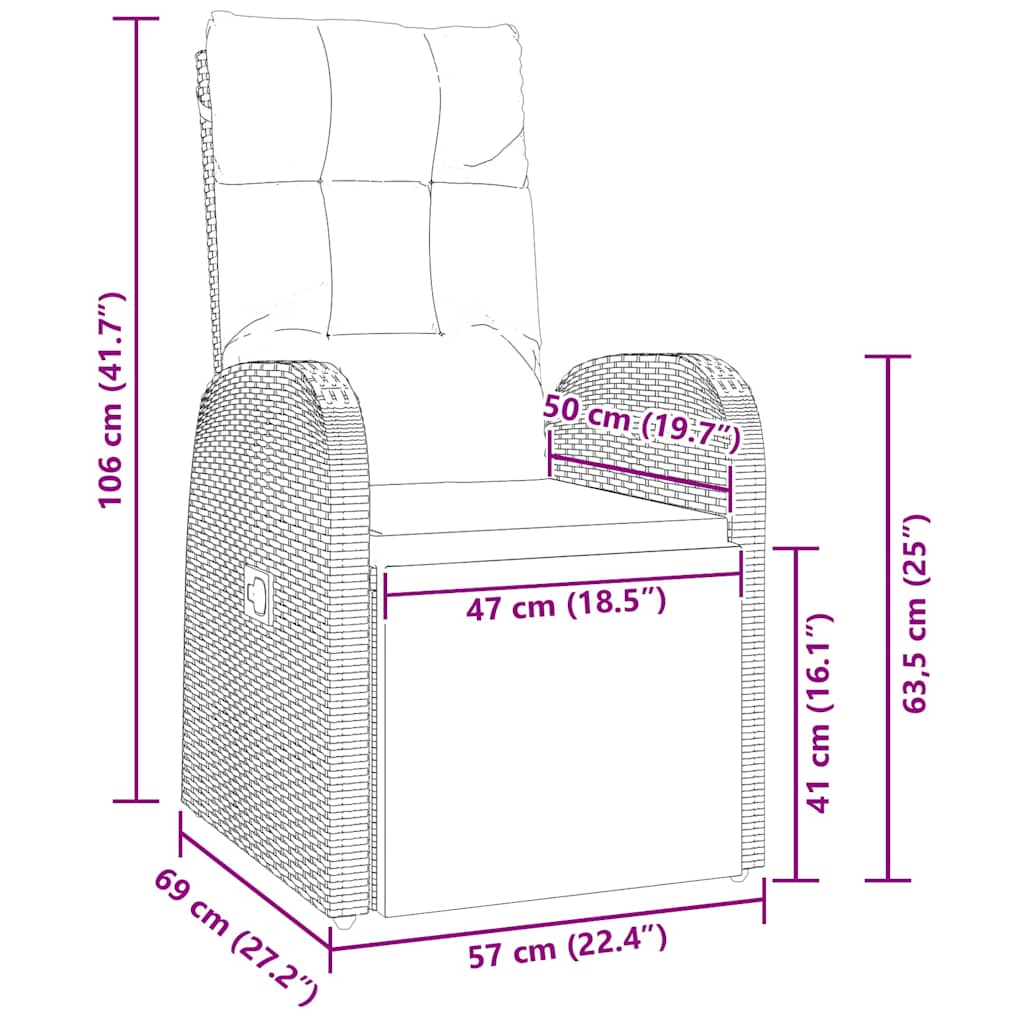 vidaXL Ανακλινόμενες Καρέκλες Κήπου 7 pcs Μαύρο 160 x 80 x 73 εκ