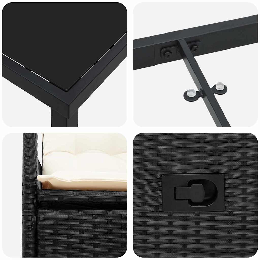 vidaXL 3 τεμαχίων Σετ Τραπεζαρίας Κήπου με Μαξιλάρια Μαύρο Συνθετικό Ρατάν