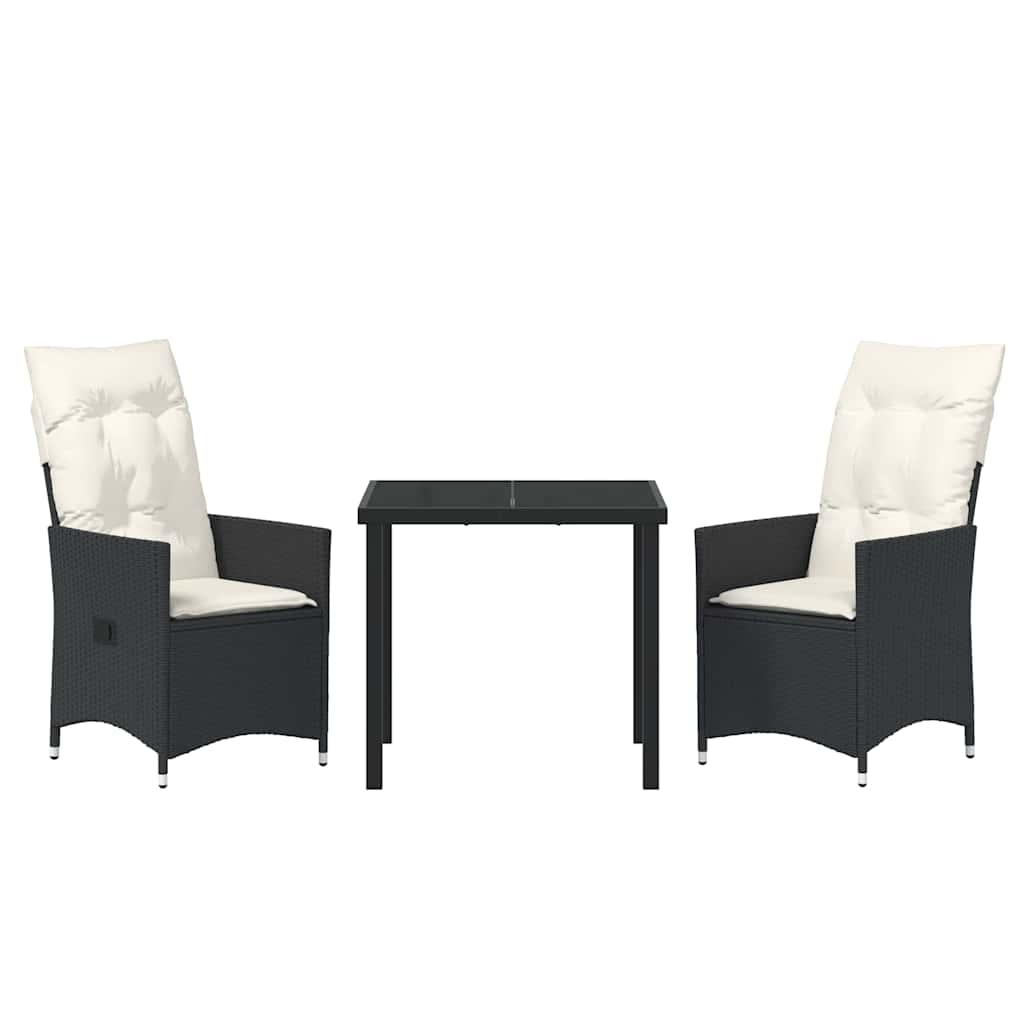 vidaXL 3 τεμαχίων Σετ Τραπεζαρίας Κήπου με Μαξιλάρια Μαύρο Συνθετικό Ρατάν
