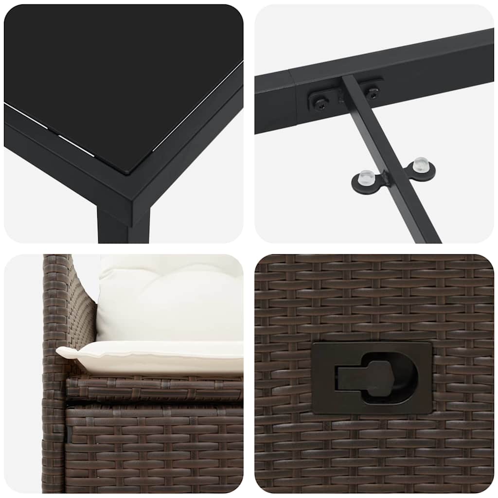 vidaXL 3 Τεμαχίων Σετ Τραπεζαρίας Κήπου με Μαξιλάρια Καφέ Πολυ Ρατάν