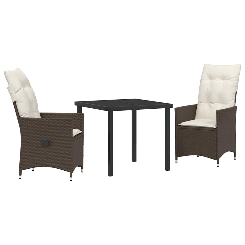 vidaXL 3 Τεμαχίων Σετ Τραπεζαρίας Κήπου με Μαξιλάρια Καφέ Πολυ Ρατάν