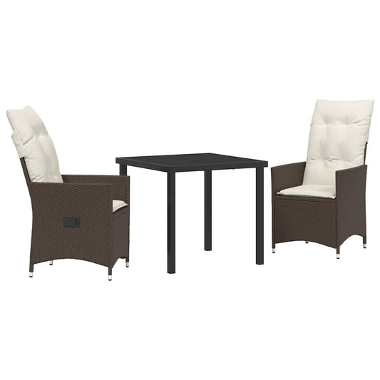 vidaXL 3 Τεμαχίων Σετ Τραπεζαρίας Κήπου με Μαξιλάρια Καφέ Πολυ Ρατάν