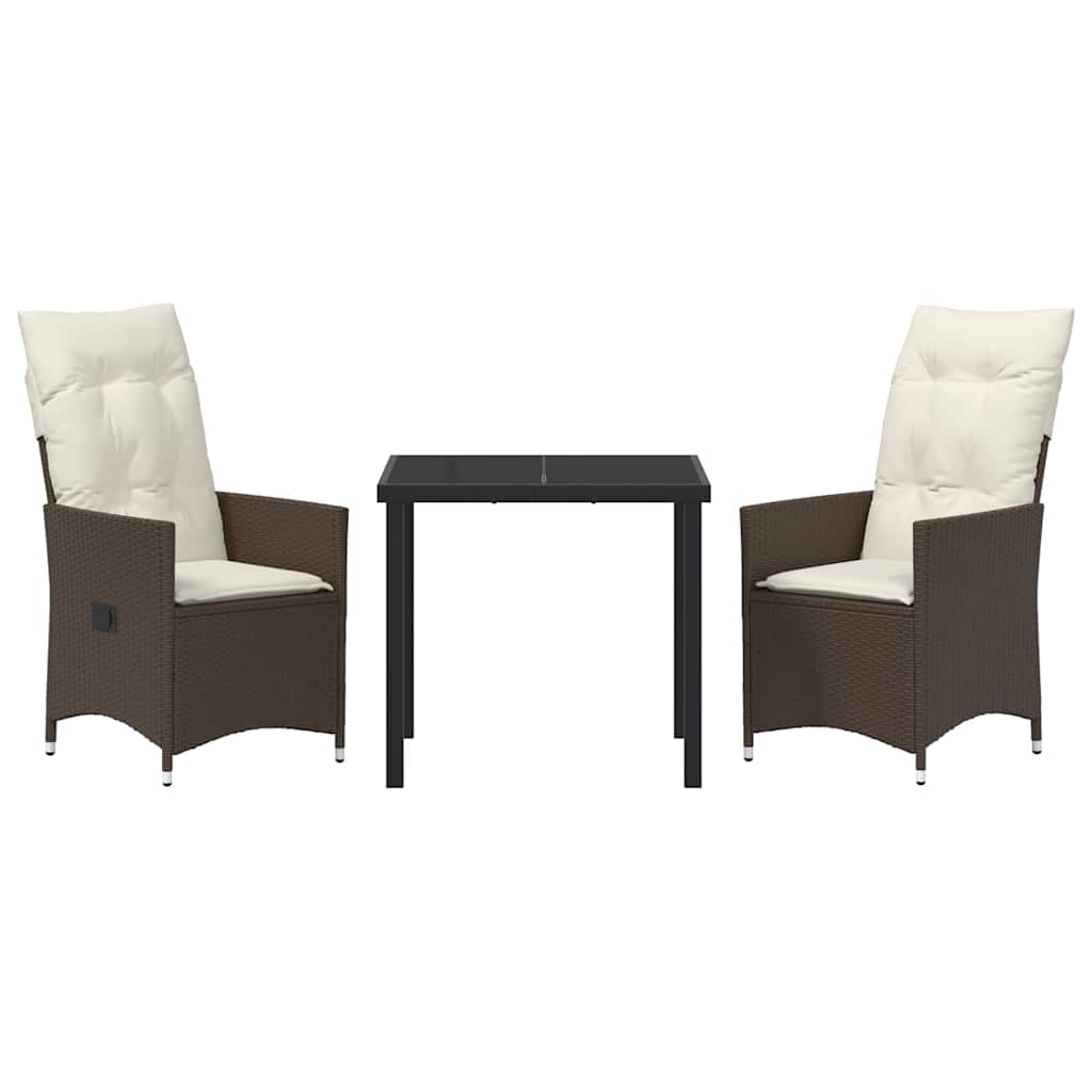 vidaXL 3 Τεμαχίων Σετ Τραπεζαρίας Κήπου με Μαξιλάρια Καφέ Πολυ Ρατάν