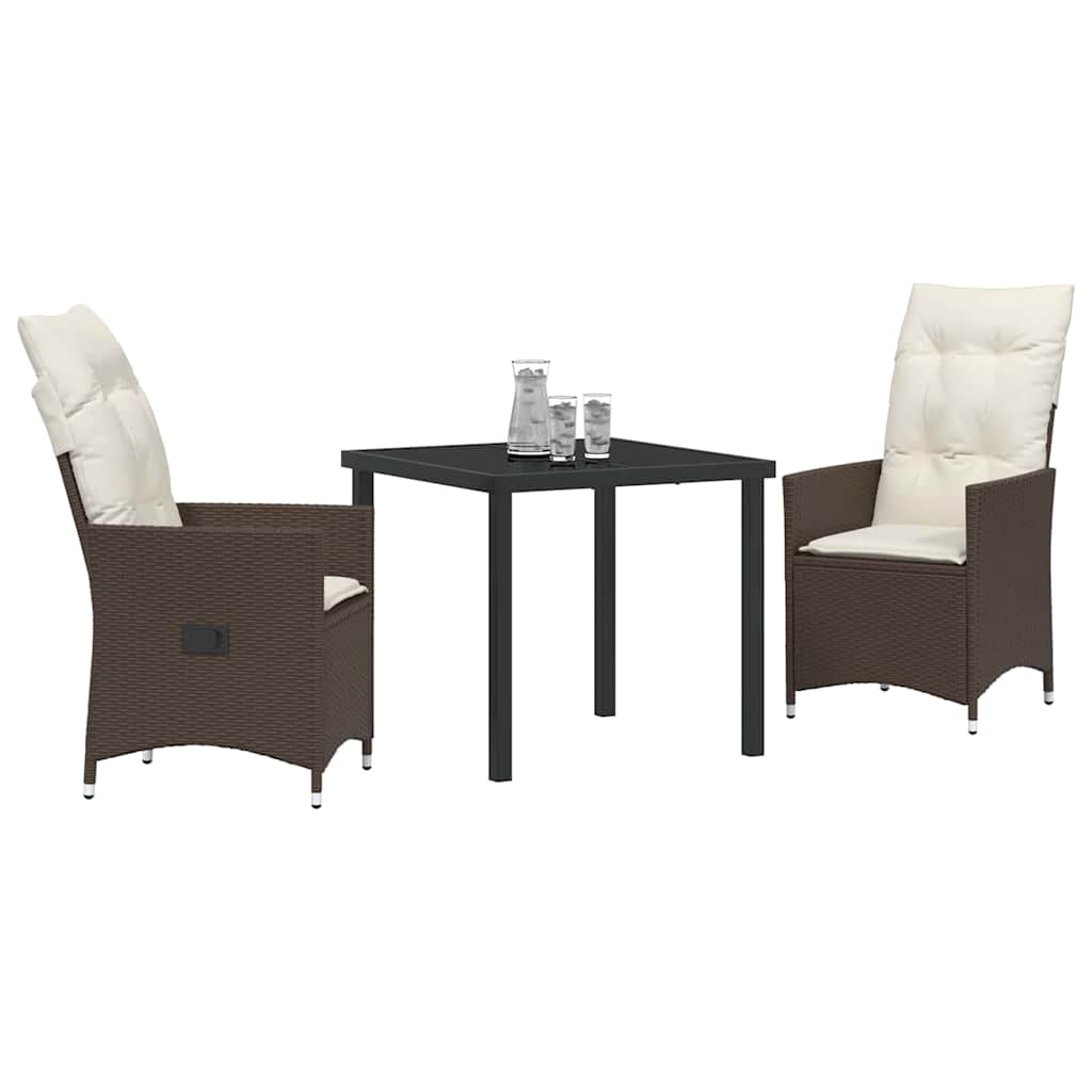 vidaXL 3 Τεμαχίων Σετ Τραπεζαρίας Κήπου με Μαξιλάρια Καφέ Πολυ Ρατάν