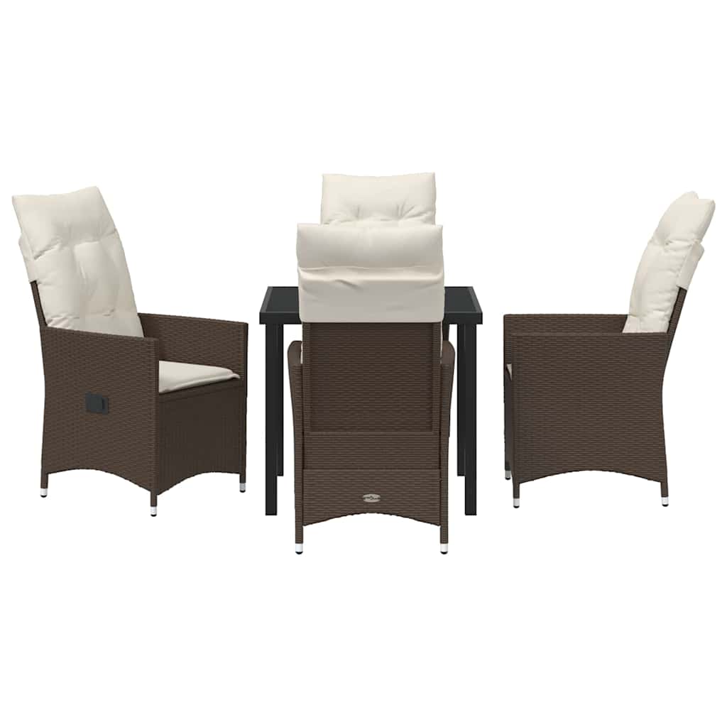 vidaXL Σετ Φαγητού Κήπου 5 τμχ με Μαξιλάρια Καφέ Πολυ Ράταν