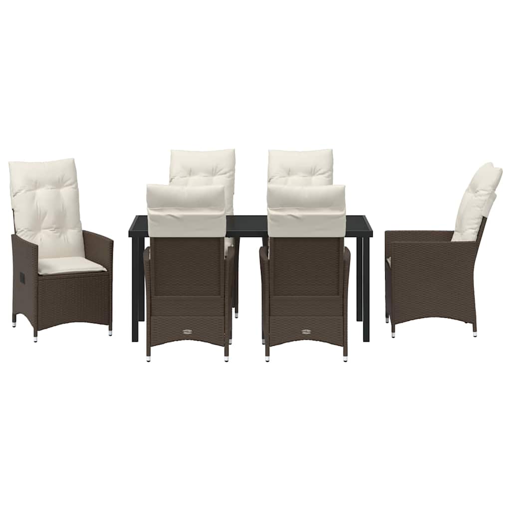 vidaXL σετ τραπεζαρίας 7 τεμαχίων κήπου με μαξιλάρια καφέ συνθετικό ρατάν