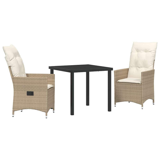 vidaXL Σετ 3 Τεμαχίων Επίπλων Κήπου με Μαξιλάρια Μπεζ Πολυ Ρατάν