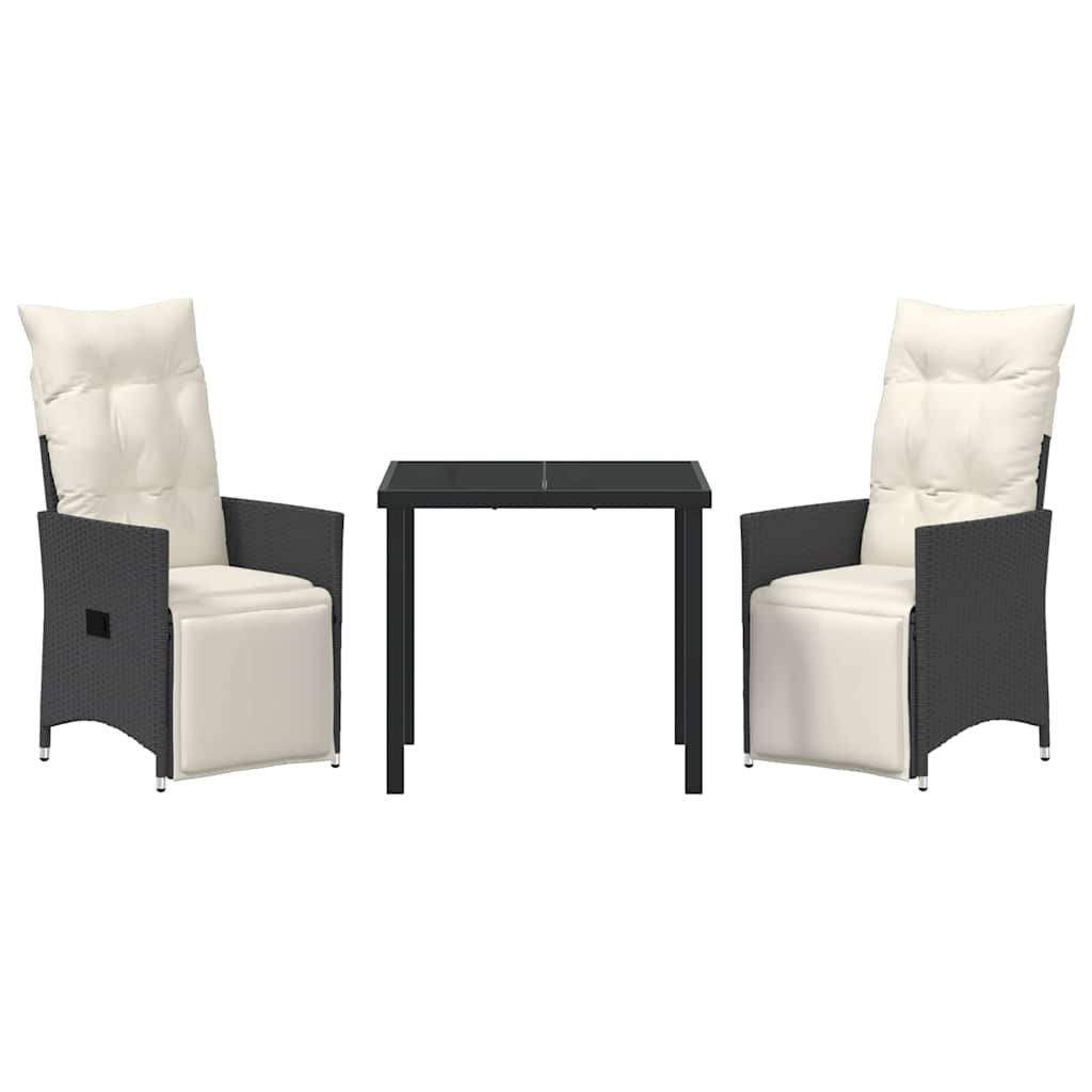 vidaXL 3 Τεμάχιο Σετ Φαγητού Κήπου με Μαξιλάρια Μαύρο Πολυ Ράταν