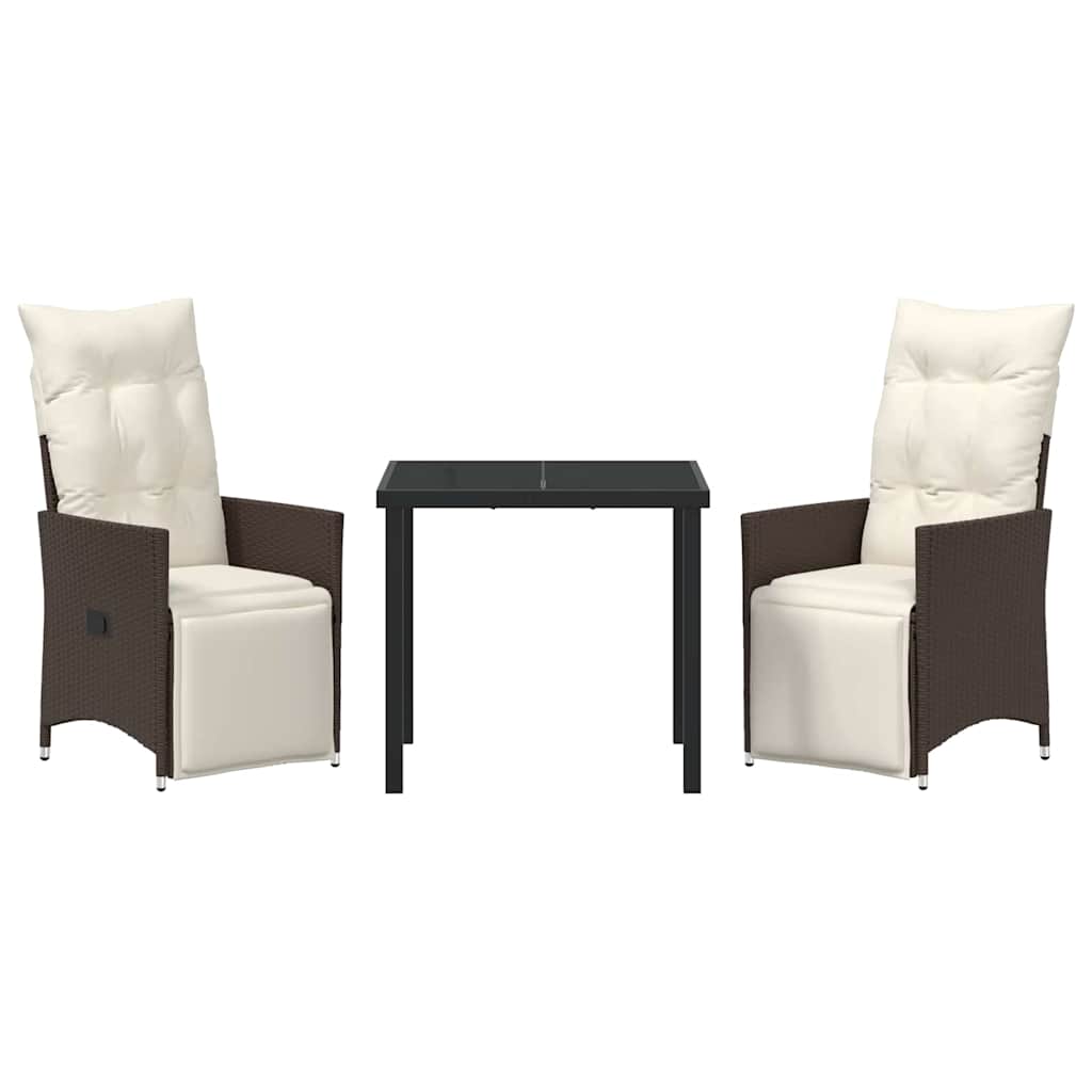 vidaXL Σετ Δείπνου Κήπου 3 Τεμαχίων με Μαξιλάρια Καφέ Πολυ Ρατάν