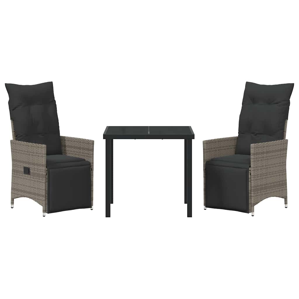 vidaXL σετ τραπεζαρίας 3 τεμαχίων με μαξιλάρια Γκρι Πολυ Ρατάν