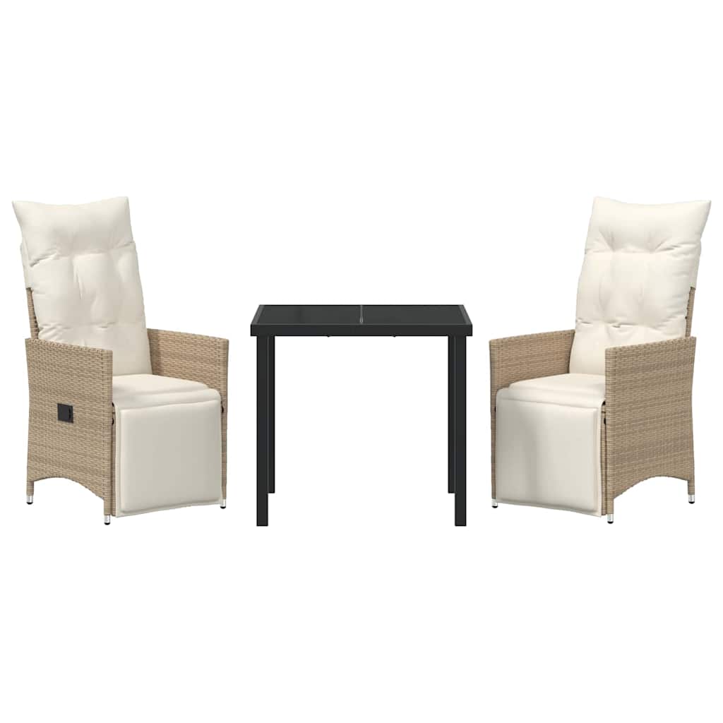 vidaXL Σετ Επίπλων Κήπου 3 Τεμαχίων με Μαξιλάρια Μπεζ Πολυ Ρατάν