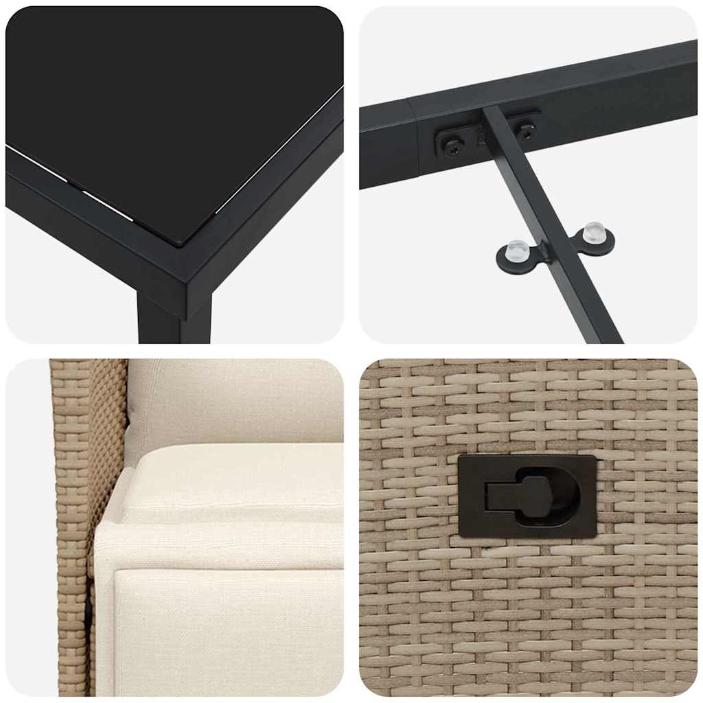 vidaXL Σέτ φαγητού για κήπο με μαξιλάρι 7 pcs Μπεζ Πολυ ράταν