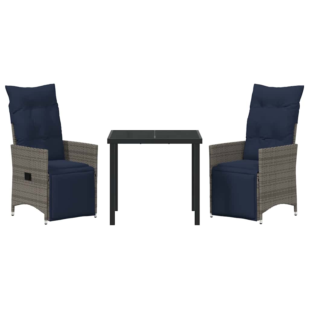 vidaXL Σέτ φαγητού για κήπο 3 pcs Γκρι συνθετικό ρατάν