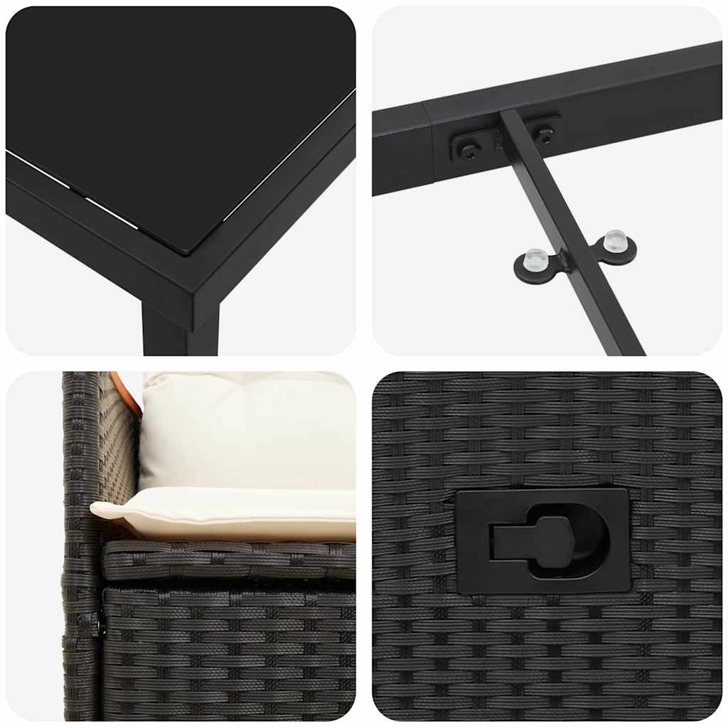 vidaXL Σετ κήπου 3 τεμαχίων με μαξιλάρια Μαύρο Πολυ Ρατάν