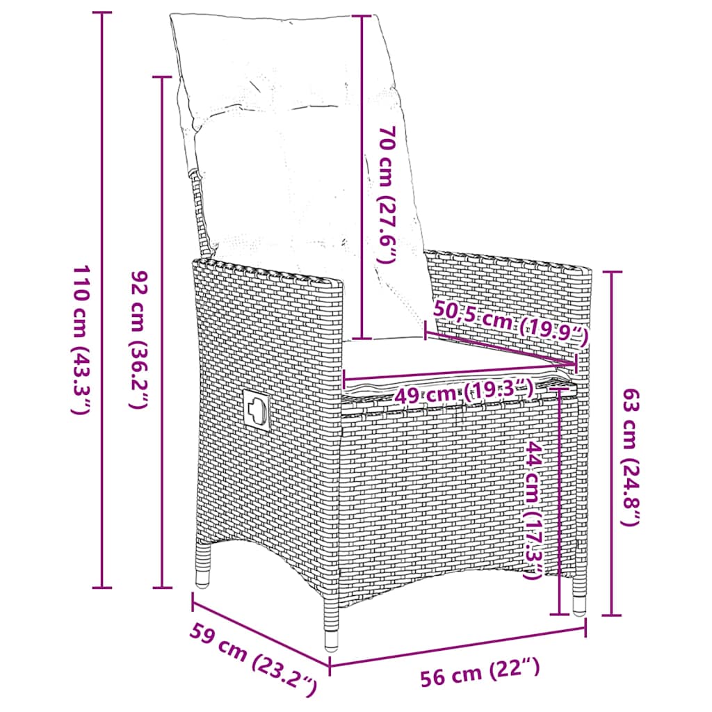 vidaXL Σετ κήπου 3 τεμαχίων με μαξιλάρια Μαύρο Πολυ Ρατάν