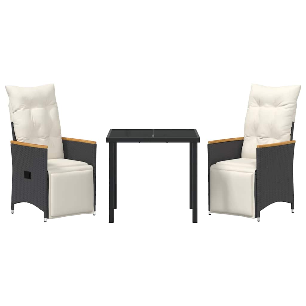 vidaXL Σετ 3 Τεμαχίων Μαγειρικής Κήπου με Μαξιλάρια Μαύρο Πολυ Ρατάν