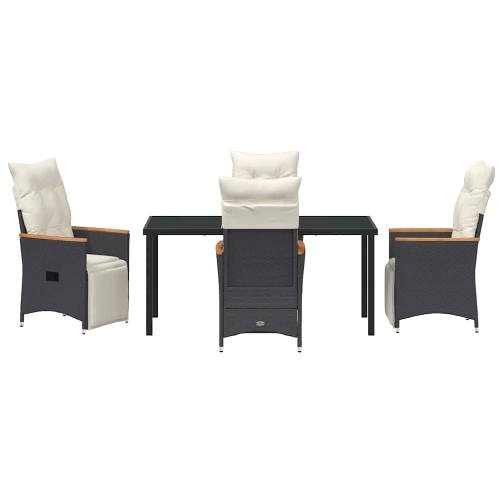 vidaXL 5 Τεμαχίων Σετ Δείπνου Κήπου με Μαξιλάρια Μαύρο Πολυ Ρατάν