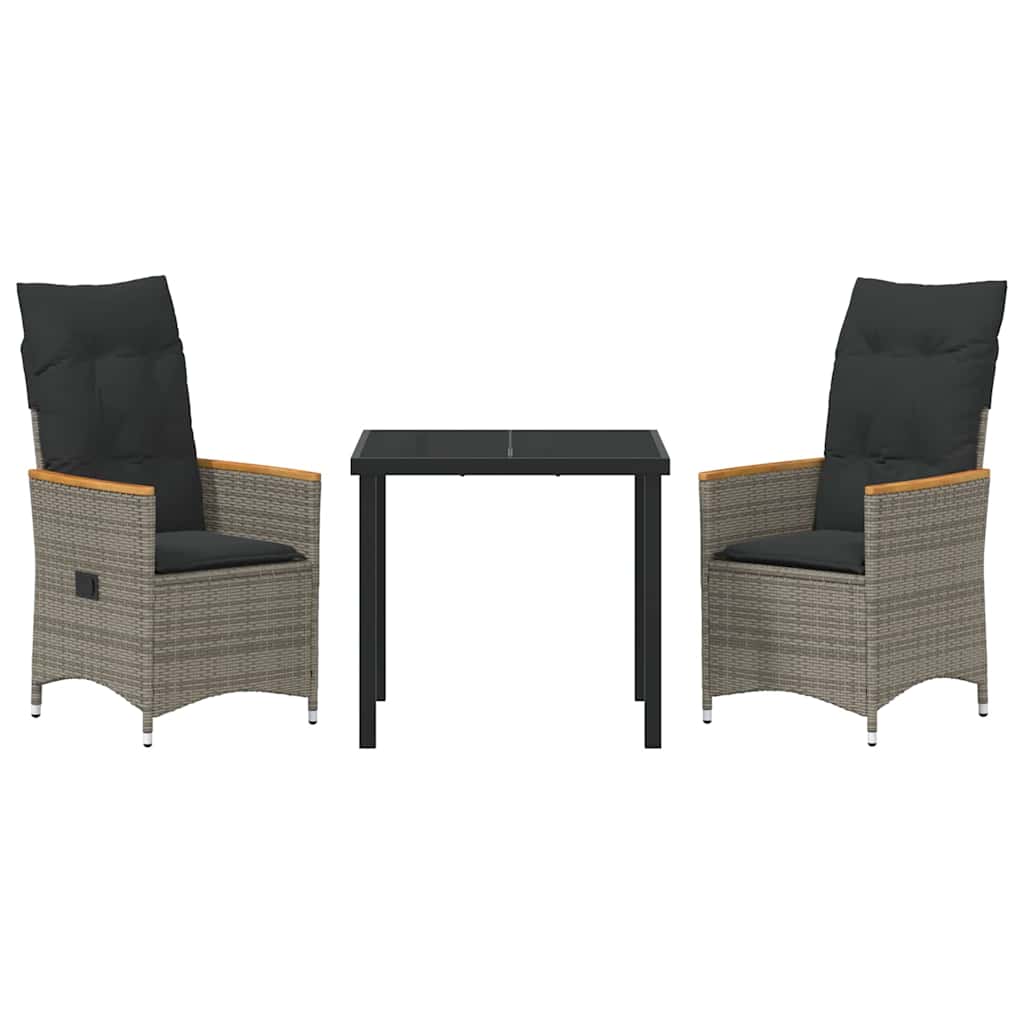 vidaXL Σετ 3 Τεμαχίων Δείπνου Κήπου με Μαξιλάρια Γκρίζο Πολυ Ρατάν