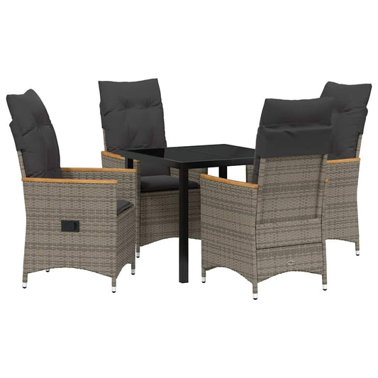 vidaXL Σετ Κηλικείου Κήπου 5 Τεμαχίων με Μαξιλάρια Γκρι Πολυ Ρατάν