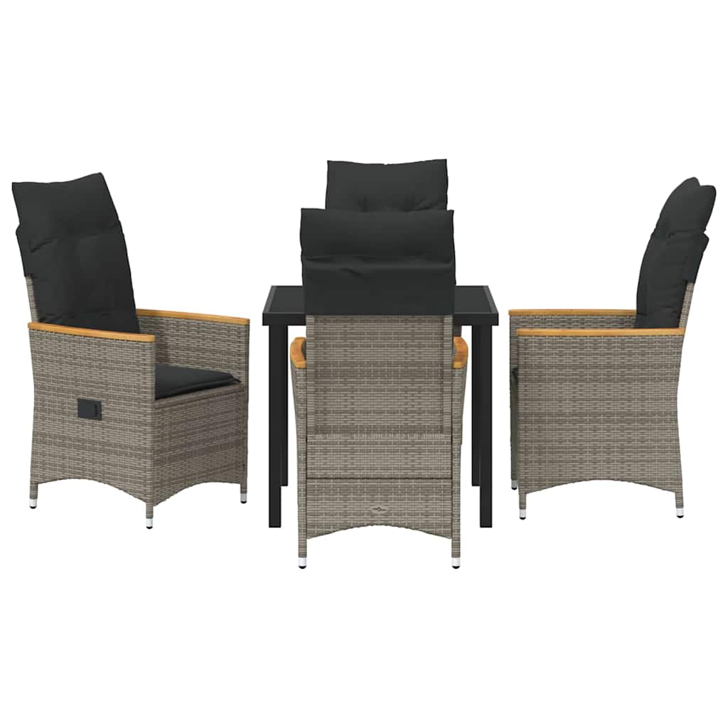 vidaXL Σετ Κηλικείου Κήπου 5 Τεμαχίων με Μαξιλάρια Γκρι Πολυ Ρατάν