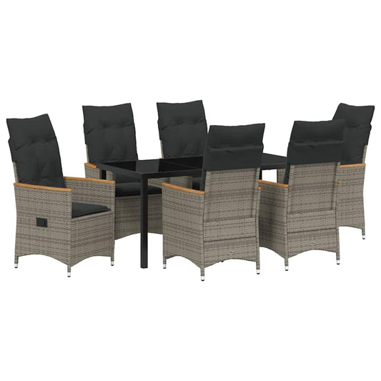 vidaXL Σετ 7 Τεμαχίων Επίπλων Κήπου με Μαξιλάρια Γκρι Πολυ Ράτας